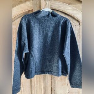 Vintage ESKANDAR Charcoal Gray Jersey CASHMERE Boxy Crop Top L/S Mock Neck Sz 1X